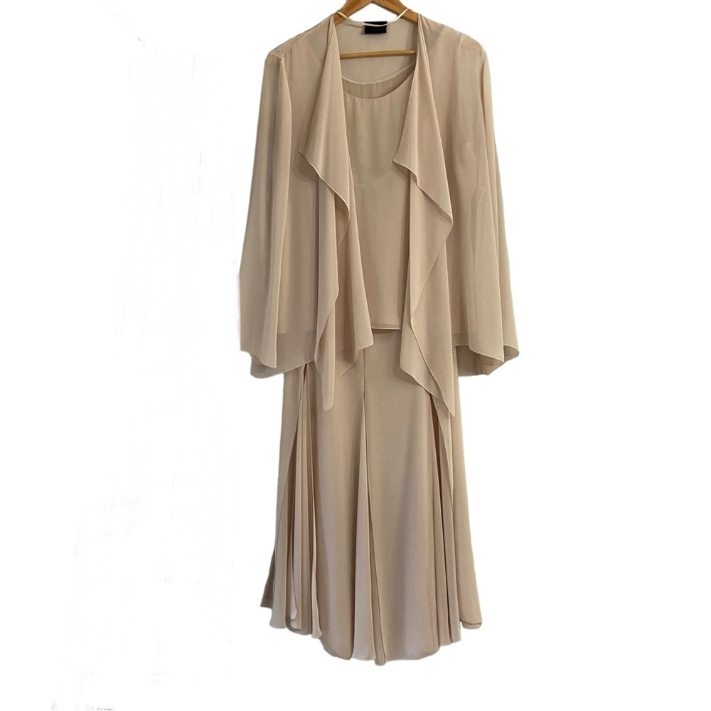 Vintage Frank Usher 3 pieces nude/beige skirt, tank top and cardigan neutral 14